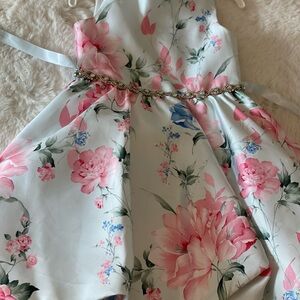 Rare Editions Floral Girls Dress Size 4T with Beaded Ribbon Belt